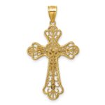 14k Polished Diamond-cut Fleur de Lis Filigree Fancy Crucifix Pendant - Image 3