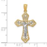 14k Two-tone Polished and Textured Filigree Passion Crucifix Pendant - Image 4