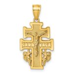 14k Polished and Textured Cara Vaca Crucifix Pendant