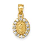 14k Polished CZ Our Lady of Guadalupe Oval Charm Pendant