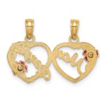 14k Two-tone with Flowers MOM - DAUGHTER 2-Piece Break-apart Hearts Pendant - Image 4