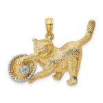 14k and White Rhodium Cat Playing with Yarn in Basket Charm