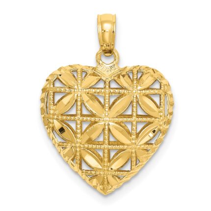 14K Polished 3-D Filigree Puffed Heart Pendant