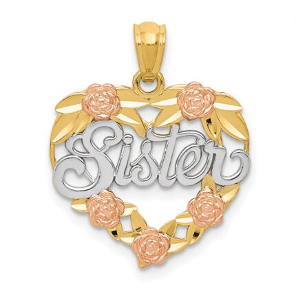 14k Two-tone with White Rhodium SISTER Heart Pendant