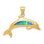 14K Lab Created Opal Dolphin Pendant