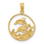 14k Double Dolphin Circle Pendant