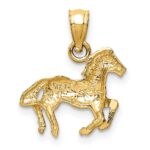 14K Satin Diamond-cut Cantering Horse Pendant - Image 3
