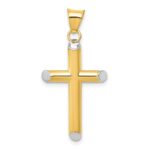 14k and White Rhodium 3-D Hollow Cross Pendant
