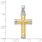 14K Two-Tone and White Rhodium Diamond-cut Reversible Cross Pendant - Image 3