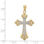 14k and White Rhodium Textured Cross Pendant - Image 3