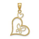 14k and White Rhodium Butterfly in Heart Pendant - Image 3
