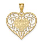 14K Polished Filigree Border Heart Pendant - Image 3