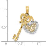 14K and White Rhodium Moveable Filigree Heart Key and Lock Charm - Image 3
