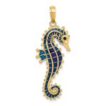 14K 3-D Blue Enameled Seahorse Pendant - Image 4
