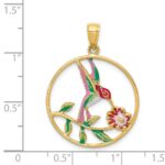 14K Enameled Hummingbird and Flower in Circle Pendant - Image 4