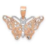 14k Rose Gold with White Rhodium Diamond-cut Butterfly Pendant