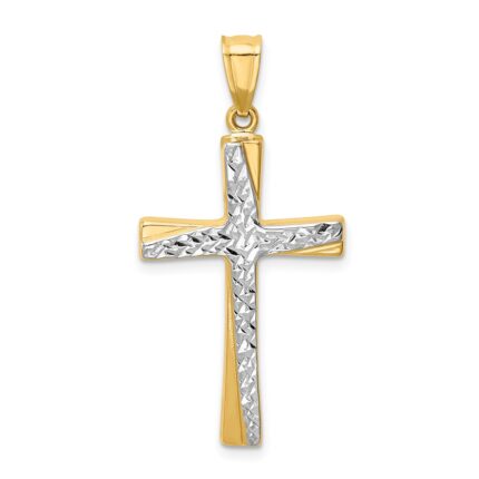 14k and White Rhodium Diamond-cut Cross Pendant