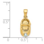 14k 3-D March/Light Blue Synthetic Stone Engravable Baby Shoe Charm - Image 4