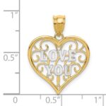 14k and White Rhodium Filigree LOVE YOU Heart Pendant - Image 3