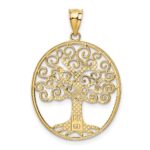 14k and White Rhodium Filigree Tree of Life Pendant - Image 3