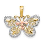 14k Two-tone with White Rhodium Diamond-cut Butterfly Pendant