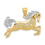14k and White Rhodium Filigree Horse Pendant