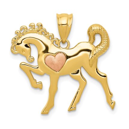 14k Yellow and Rose Gold Horse with Heart Charm