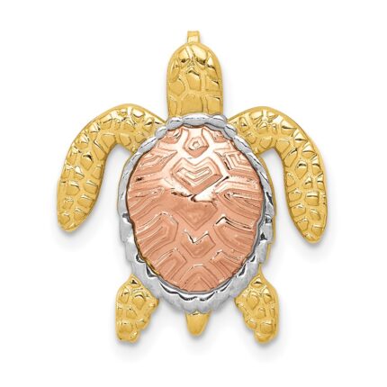 14K Two-Tone with White Rhodium Turtle Pendant Chain Slide