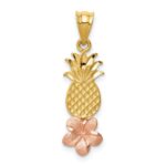 14K Yellow and Rose Gold Pineapple with Plumeria Flower Pendant
