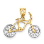 14k Two-tone 3-D Bicycle with Moveable Wheels Pendant - Image 3