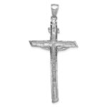 14k White Gold Textured Tree INRI Crucifix Pendant - Image 3