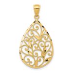 14K Polished and Textured Filigree Teardrop Pendant