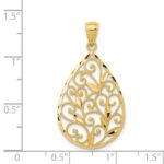 14K Polished and Textured Filigree Teardrop Pendant - Image 4