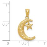 14k Gold Polished and Textured Moon and Stars Pendant - Image 4