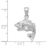 14k White Gold Polished Textured Bass Fish Pendant - Image 4