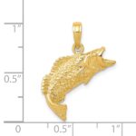 14K Gold Polished Textured Bass Fish Pendant - Image 4