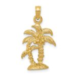 14K Gold Polished and Textured Double Palm Trees Pendant