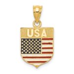 14k Enameled USA Flag Shield Pendant