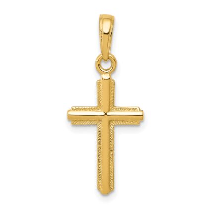 14K Polished Cross With Striped Border Pendant