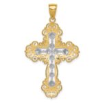 14K and White Rhodium Polished Textured Diamond-Pattern Cross Pendant - Image 4