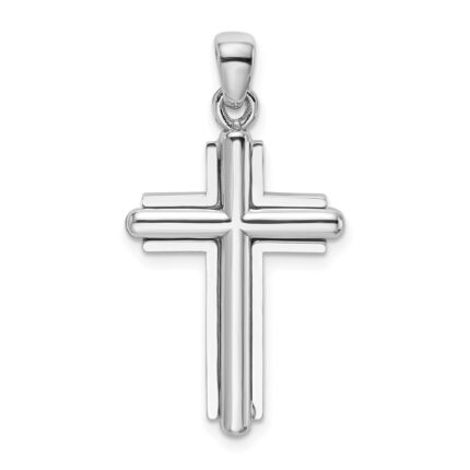 14K White Gold 2-D Beveled Stick Cross Charm