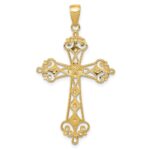 14K and White Rhodium Polished Diamond-Cut Cut-Out Cross Pendant - Image 4