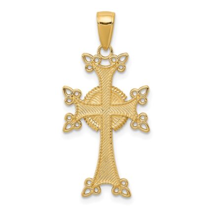 14K Polished and Textured Armenian Cross Pendant