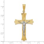 14k Two-Tone Polished Satin Diamond-cut Crucifix Cross Pendant - Image 3