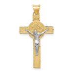 14k Two-Tone Crucifix Reverses to St. Benedict Medal Pendant