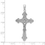 14K White Gold Polished Textured INRI Crucifix Fleur de Lis Pendant - Image 4