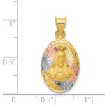 14K with Rose and White Rhodium Diamond-cut Solid Sagrado Corazon de Jesus Oval Pendant - Image 3