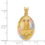 14K with Rose and White Rhodium Diamond-cut Solid Sagrado Corazon de Jesus Oval Pendant - Image 3