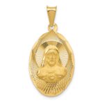 14K Polished Diamond-cut Solid Sagrado Corazon de Jesus Oval Pendant
