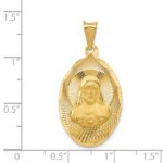 14K Polished Diamond-cut Solid Sagrado Corazon de Jesus Oval Pendant - Image 4
